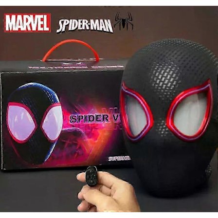 2025 Spider-Man Elektronisk Maske, Miles Morales Cosplay Hovedbeklædning, Maske med Fjernbetjening til Bevægelige Øjne, 1:1 Skala Samlerobjekt 