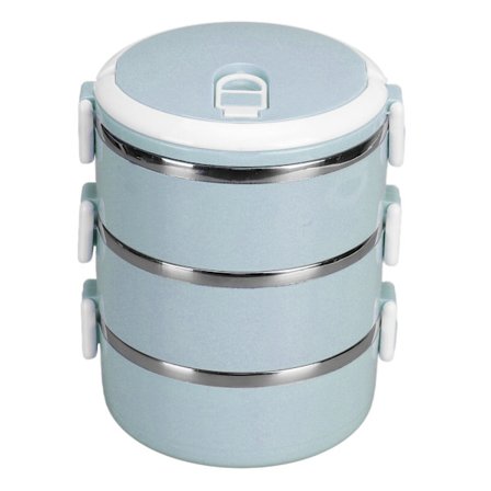 Termisk matlåda i rostfritt stål, 3 lager, nordisk blå, bärbar behållare för skola, kontor och utomhusbruk