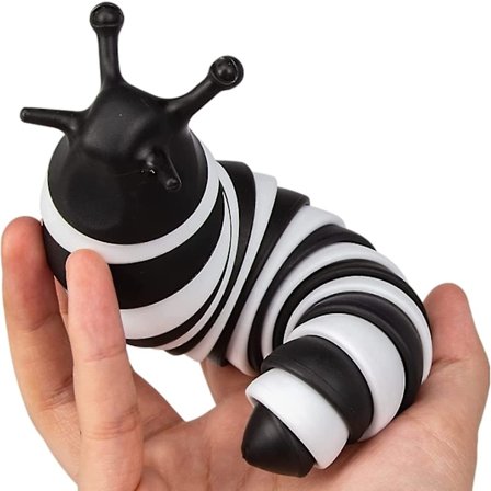Fidget Slug Toy Articulating Stim Toy Vit/svart, pop It Slug 3d-tryckt Articulated Slug Fidget Toy