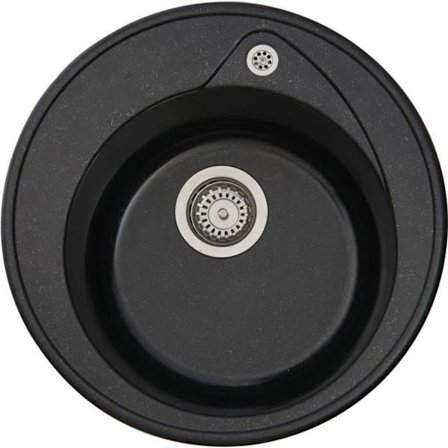 STRADOUR Inbyggt diskbänk RONDA, i SMC SVART GLITTER - 06, 1 skål, dim Ø 49 cm, manuell tömning