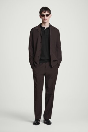 COS Men's Slim Knitted Silk Polo Shirt in Black