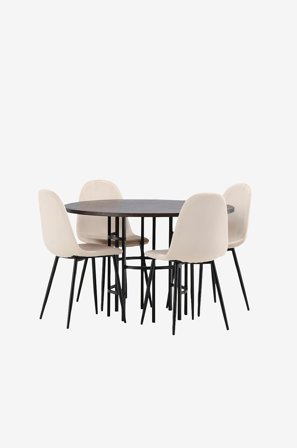 Venture Home - Spisegruppe Copenhagen med 4 spisebordsstole Polar - Beige - Spisebordssæt 4 personer - Fra Homeroom