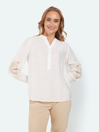 SIGNATURE - Langærmet Bluse - Råhvid - Blonde Detalje