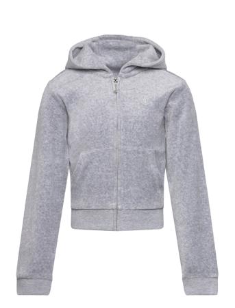 Tonal Embro Velour Zip Thru Hoodie Grey Juicy Couture