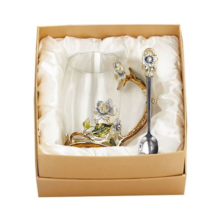 Emaljert håndverk Iris glass kaffekopp tekopp gaveeske for kvinner