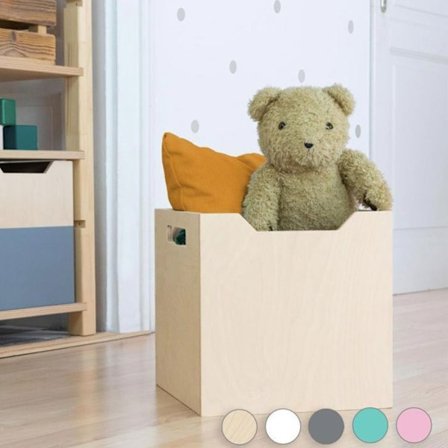 Opbevaringskasse i træ model 4 - håndtag - Turkisblå og naturligt træ - 33 x 33 x 37 cm