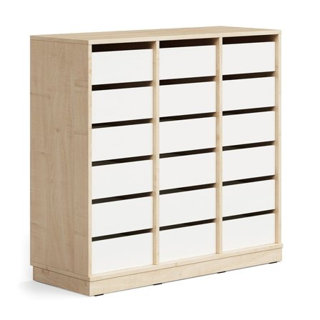 Student storage CASPER, 18 drawers, base frame, birch/white