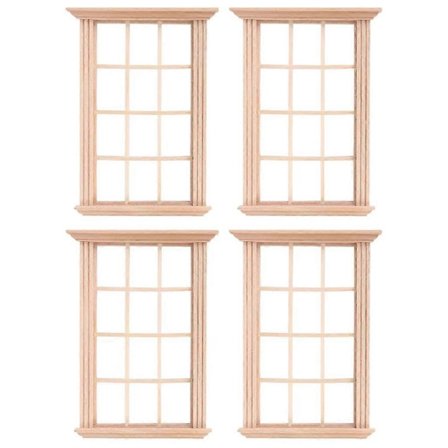 4 stk. solide vindusrammer i tre for dukkehus, for miniatyr hjemmedekorasjon