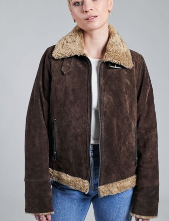 Jofama Ciara Suede Shearling Jacket - Brown - 38