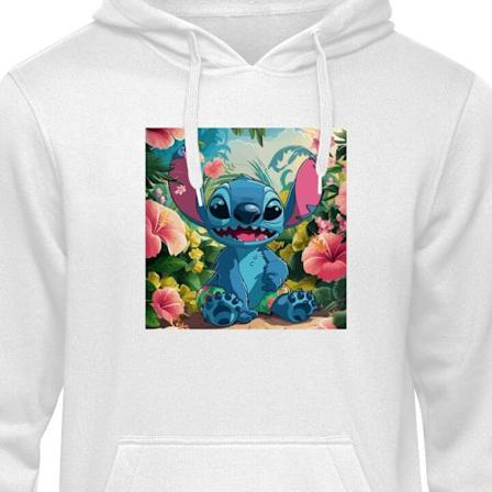Børne-Hoodie | Blød Hættetrøje til Børn Stitch sommer hvid 5-6 År