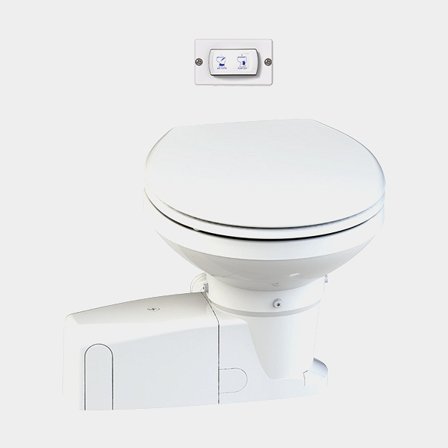 Elektrische boottoilet Sanimarin Maxlite+, kleine pot, SoftClose, 24V, met drukknoppenpaneel, voor zeewatervulling + pomp