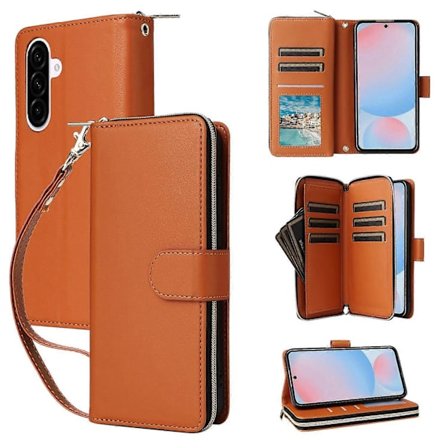 Til Samsung Galaxy A56 5G Etui Lynlåslomme PU Læder Cover med 9 Kortlommer