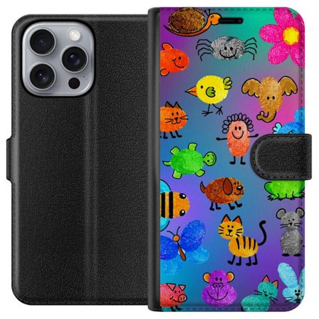 Kompatibel Tegnebogsetui til Apple iPhone 16 Pro Max Little Scribble Friends