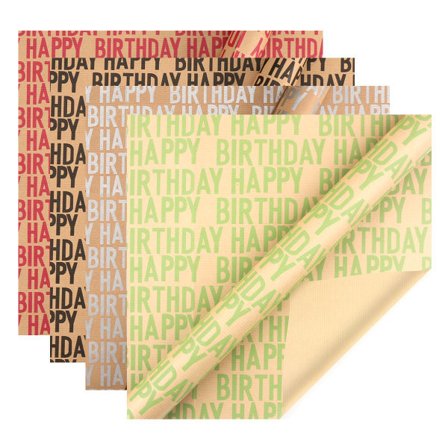 IC Grattis på födelsedagen Omslagspapper Vintage kraftpapper för presentförpackning Röd + svart + silver + ljusgrön