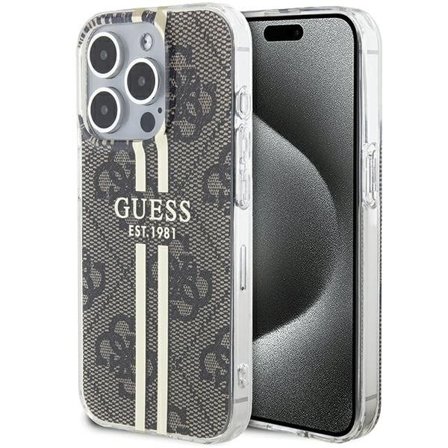 Guess IML 4G Gold Stripe -kotelo iPhone 15 Pro:lle - ruskea
