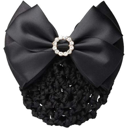 1 hårklemme med satinbåndsnet og rhinsten til bolle, sort