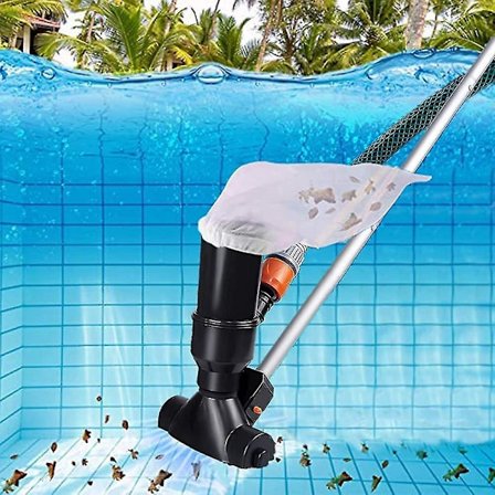 Z Bärbar pooldammsugare för pooler ovan jord, spa, fontän, badtunna, jacuzzi, svart undervattensdammsugare med bladsughuvud och 5 S