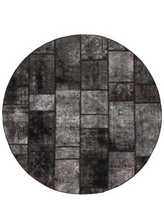 Tappeto Patchwork Ø 194 Rotondo Nero/Grigio Scuro (Lana, Persia/Iran)