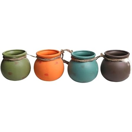 4 stk. hængende plantepotte, blomsterpotte, keramiske sukkulentpotter, væghængende planteophæng, hængende rebophæng, hængende kurv, indendørs udendørs