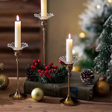 6 stk. glassbobeches for lysestaker, ribbestrikkede lysdryppbeskyttere lysringer for spiselys