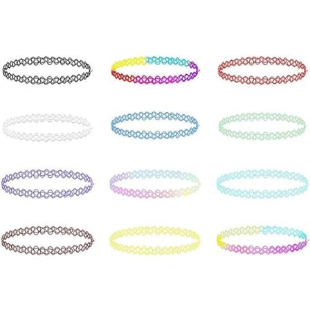Choker kjedesett, mote strømpebånd Halskjeder Mote smykker Bijouteri for jenter Barn Kvinner Laget av elastisk gummi/plast, 12 STK