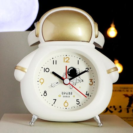 Luova lasten herätyskello, sarjakuva-astronauttiherätyskello yövalolla, herätyskello poikaopiskelija erikoistyöpöydän koriste