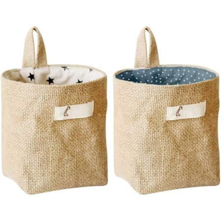 2-pak Bomuld Linned Dør Hængende Organizer - Vægopbevaringspose 13x10x10 cm, Pladsbesparende til Kollegie- og Hjemmeorganisering