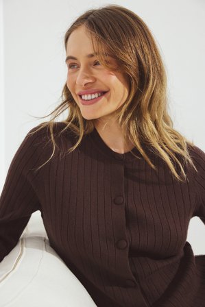 NA-KD Knitted Ribbed Button Top - Strikkede toppe - Brun - XS