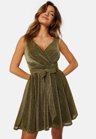 Goddiva - Lurex Skater Dress - Gold