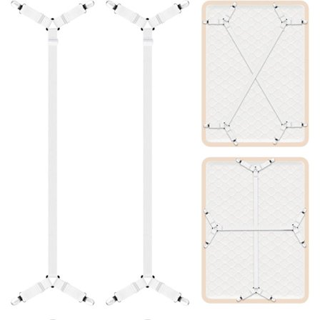 2 kpl pidennettyjä lakanakiinnikkeitä, valkoinen, 4 kpl - Säädettävät lakanaremmit kiinnikkeillä, patjan kiinnityshihnat