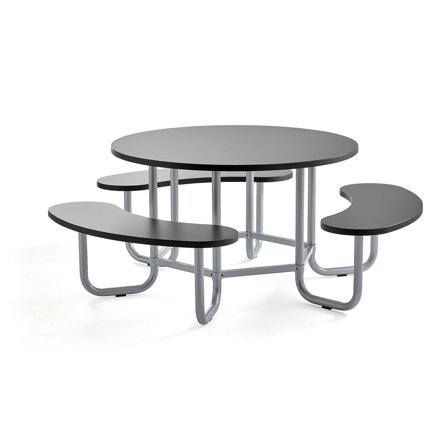 Seating group OCTO, black benches, silver frame