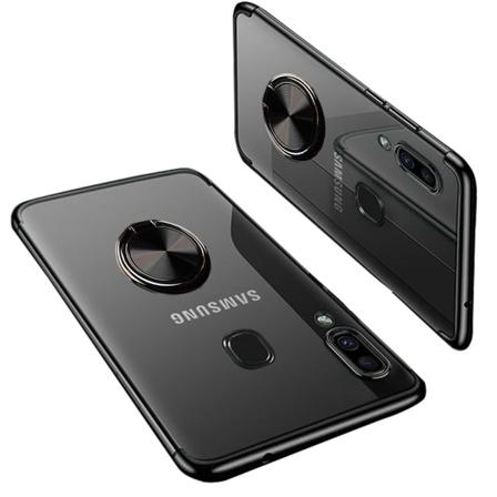 Samsung Galaxy A40 - Beskyttende silikonecover med ringholder Svart