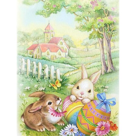 30x40cm, Påskehare 5d diamantmalt rhinestones broderi lerret