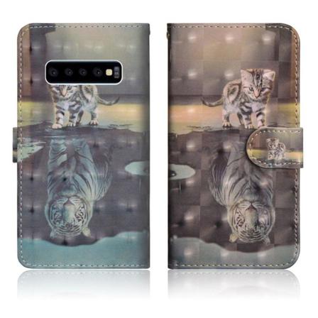 Samsung Galaxy S10 Plus Läderfodral Med Ljus Prickar - Katt