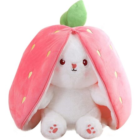 Påskehare utstoppede dyreplysj, vendbar kanin gulrot jordbærpute med glidelås, søt squishy kaninsofa Pute dekorasjonsdukke, S