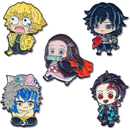 Anime Slayer Brosje 5stk Søte Emalje Reverspinn Kamado Nezuko Zenitsu Hashibira Inosuke Anime Slayer Gave til Barn Kvinner Klær Ryggsekk