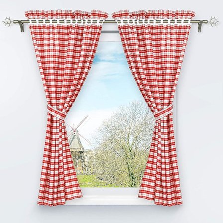 [CA] Ny produkt, Set med 2 mörkläggningsgardiner med 2 rutiga fönsterdekorationer för sovrummet, röd H/B 120/80cm