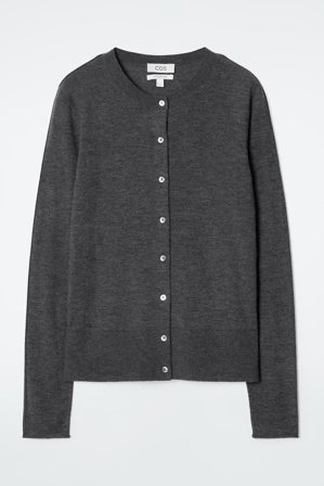 COS Women's Fine Cashmere Cardigan Sweater in Grey