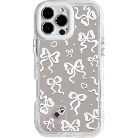 Nyt Kompatibelt med iPhone 16 Pro Max Cover Sødt Spejl Sløjfe Kærlighedshjerte Mønster til Piger Bånd Design Stødsikkert Beskyttende Telefon Cover