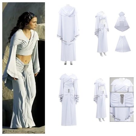 Star Wars Padmé Naberrie Amidala Cosplay Kostume Hvid Kjole Kappe Top Komplet Sæt-FA