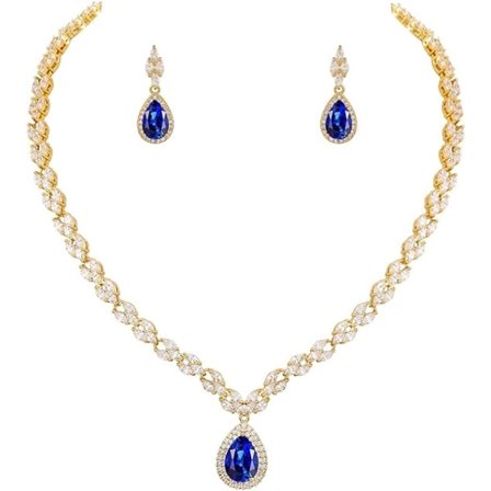 IC Vitguld/guldpläterat Cubic Zirconia CZ Marquise Teardrop Bröllops-Tennis Halsband och Örhänge Set för Brudar