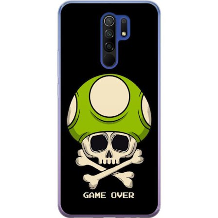 Kompatibelt Mobildeksel til Xiaomi Xiaomi Redmi 9 Spilmotiv med dødsål og grønn sopp i retro gaming-stil med teksten game over