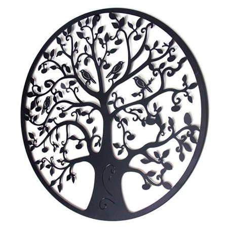 Metal Livets Træ Vægindretning Silhuetkunst til Indendørs Gave Udendørs Gave Have Hjem Indretning Sort(28x28cm)