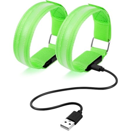 LED-armbånd, oppladbart, USB, reflekterende, LED, løping, justerbart, sikkerhetsarmbånd for armer, håndledd, løping, sykling 2 stk -