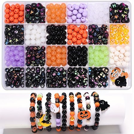 1 eske Halloween akrylperler sett for armbåndslagingssett med Halloween-sjarm, DIY-hodeskalleperler for smykkelagingssett