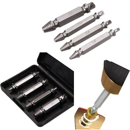 4 stk/sett Dobbeltsidig Skadet Skrueuttrekker Bor Bits Fjerning Bolt Verktøy for Metall Skadet Skrueuttrekker Verktøysett