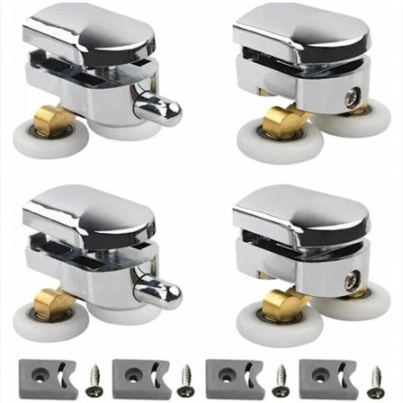 Sæt med 4 Dobbelte Hjul - Til Skydedøre i Brusekabiner, 2 Hjul, 23mm Diameter Zinklegering Badeværelse, med Støddæmpere og Beslag