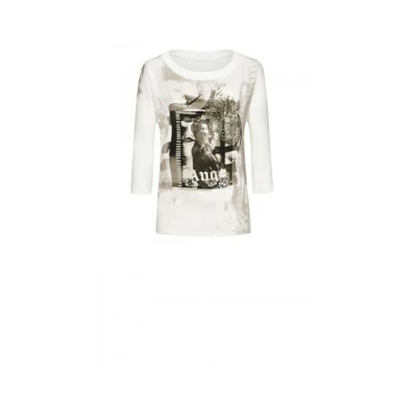 Airfield, Shp-653 T-shirt wit print vooraan 3/4 mouwen Wit, Dames, Maat:L,stof