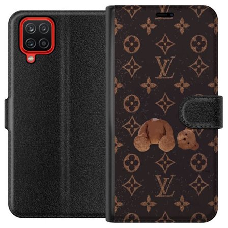 Kompatibel Tegnebogsetui til Samsung Samsung Galaxy A12 Luksuriøst monogrammønster med knust bamse i mørk modeæstetik