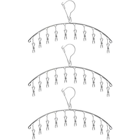 3-pakks tørkestativ i rustfritt stål med 10 klips